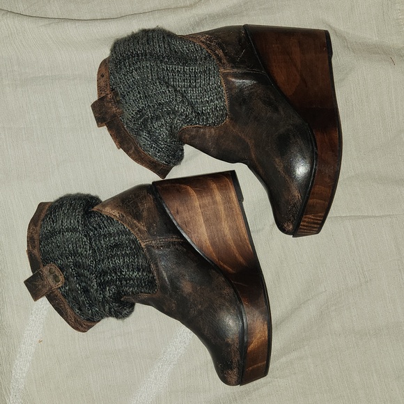 BED STU Bruges Wedge Booties Brown Distressed Leather Slouchy Knit Boots… - Picture 4 of 14